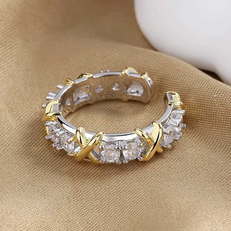ZAKOL Brand Fashion Letter X Cross Open Ring for Women Clear Geometric Zircon Engagement Rings Wedding Party Jewelry M251215