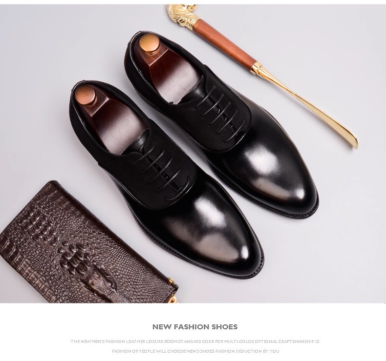 British Style Business Formal Shoes for Men Genuine Leather Pointed Toe Burgundy Oxford Wedding Groomsmen Shoes Large Sizes - view 5