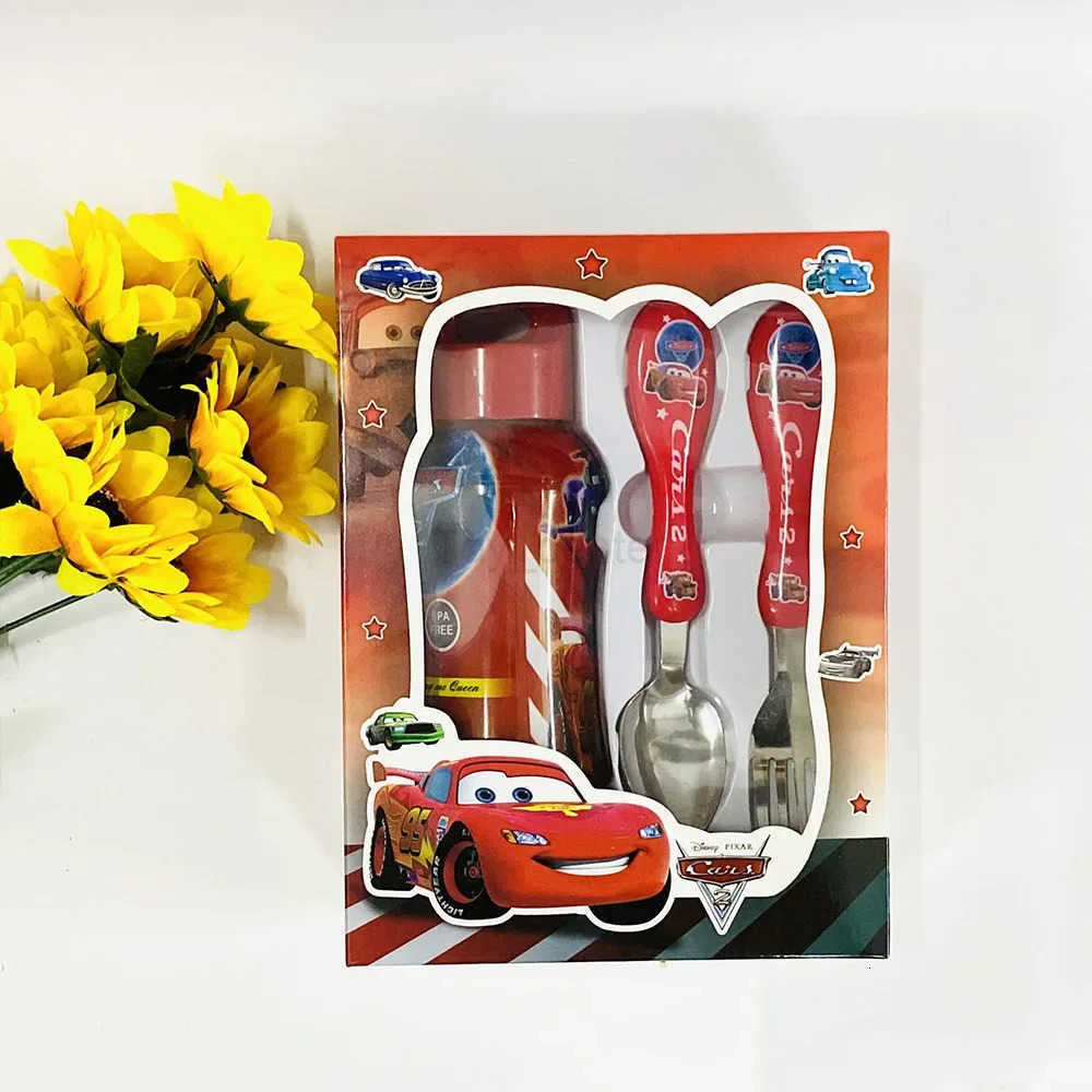 Disney Cars Lightning McQueen Stitch Frozen Cartoon 3Pcs Tableware Set Fork Spoon Water Bottle Childrens Christmas Gift H251215