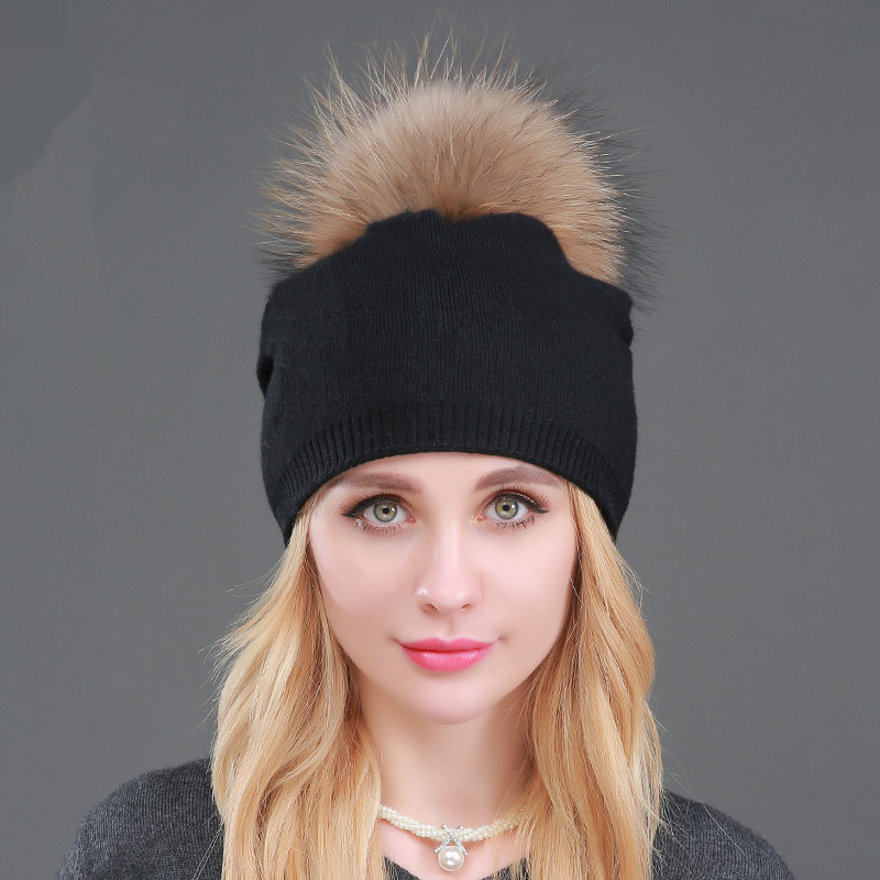 Women Winter Beanie Hat Rabbit Fur Wool Knitted Hat The Female Of The Mink Pom Pom Shining Rhinestone Hats For Women S18120302