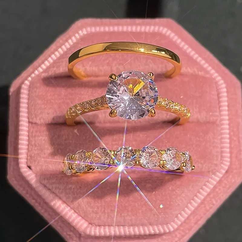 Luxuriant Exquisite 3Pcs Set Rings for Women Sparkling Cubic Zirconia Wedding Engagement Accessories Statement Jewelry M251215