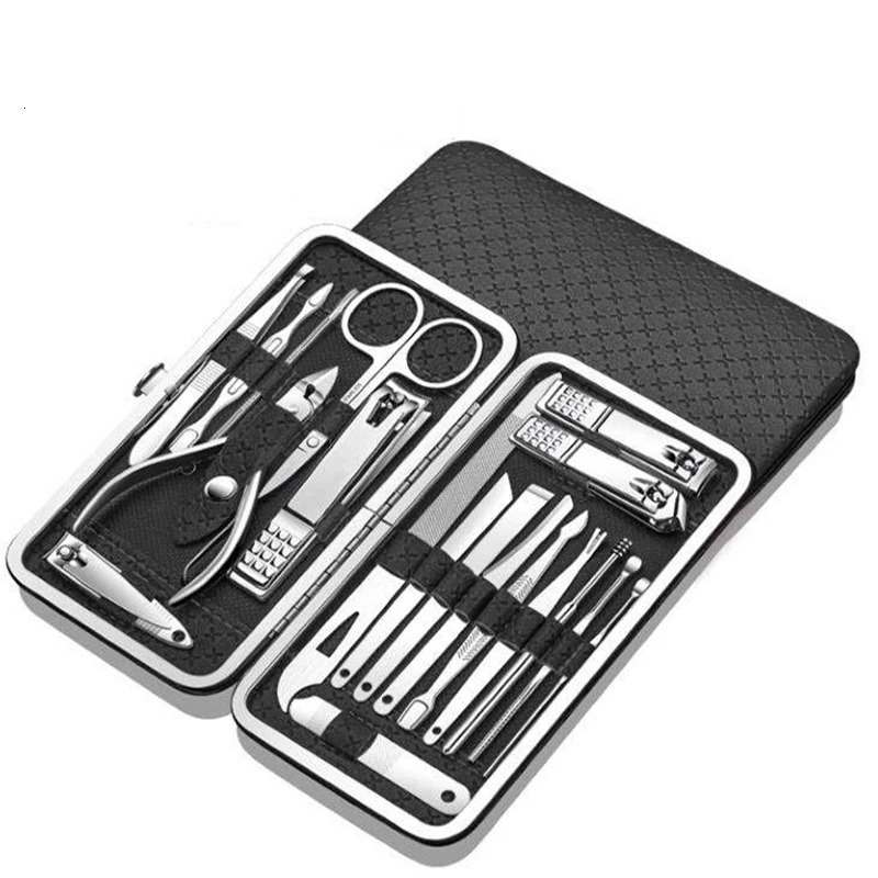 19pcs Professional Multifunctional Stainless Steel Nail Clipper Kits Portable Manicure Pedicure set with PU Bag 251211