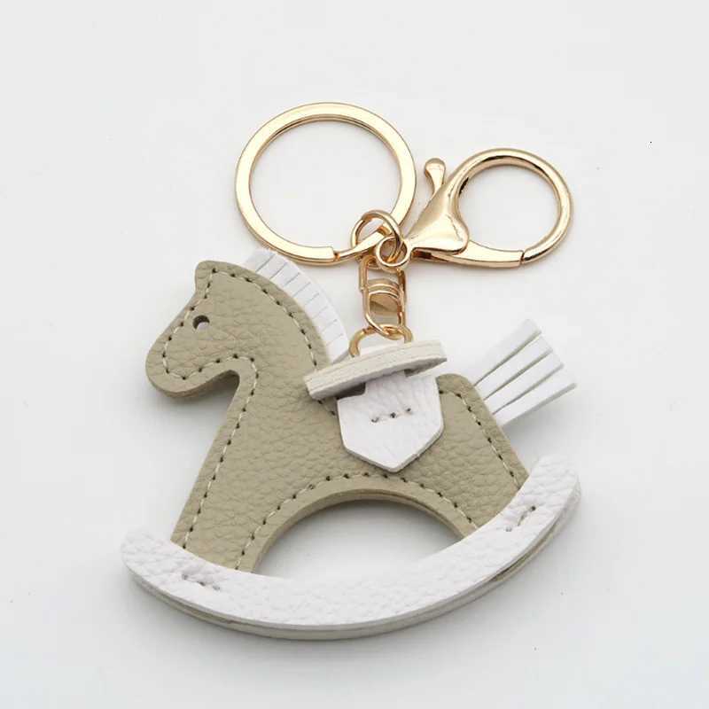 Women luxury Charms Bag Pendant PU Leather KeyChain Cartoon Pony Rocking Horses Keyring Animal Ornament Accessories Decoration Gift M251215