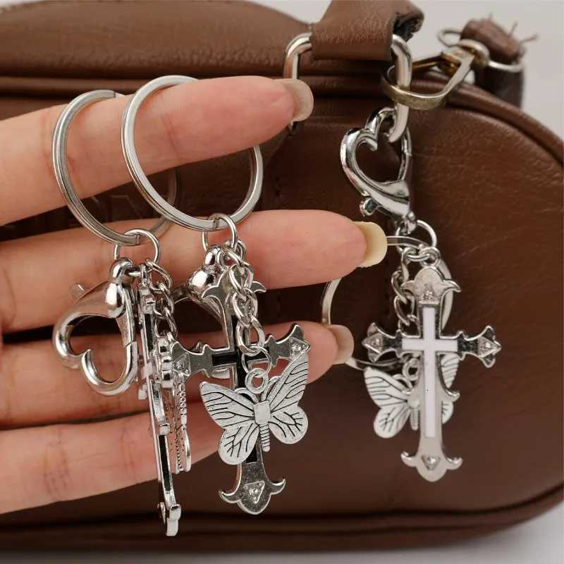 Y2K Butterfly Keychain Sweet Cool Bag Pants Cross Pendant Keyring Y2k Fashion Pendant Key Chain Vintage Aesthetic Accessory M251215