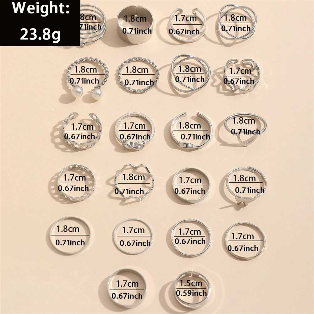 22Pcs/Set Fashion Imitation-Pearl Heart Cross Wave Butterfly Infinity Simple Metal Layered Geometric Hollow Ring For Woman M251215