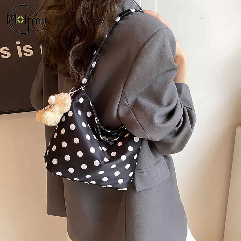 Crossbody Tote Bag Polka Dot Shoulder Bag with Pendant Shoulder Bags Women Fashionable Canvas Single Satchel for Trendy HandbagT251215