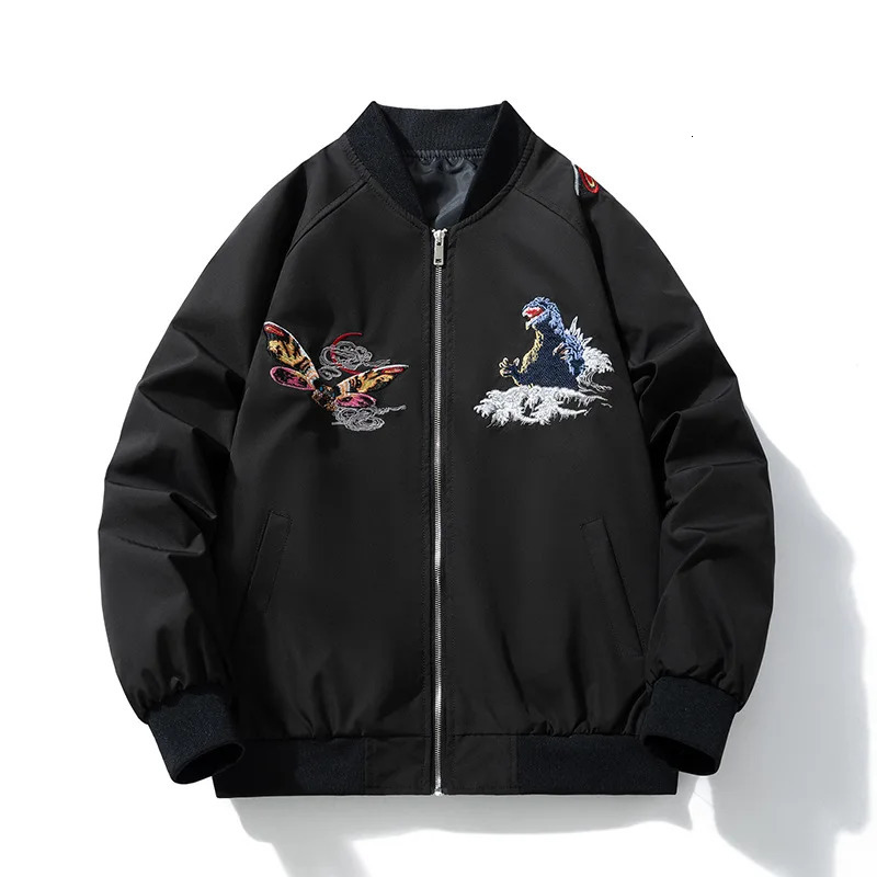 Black Mothra Sukajan Souvenir Jacket Men Boys Vintage Loose AllMatch High Street Coats Letterman Varsity Award Jackets 251212