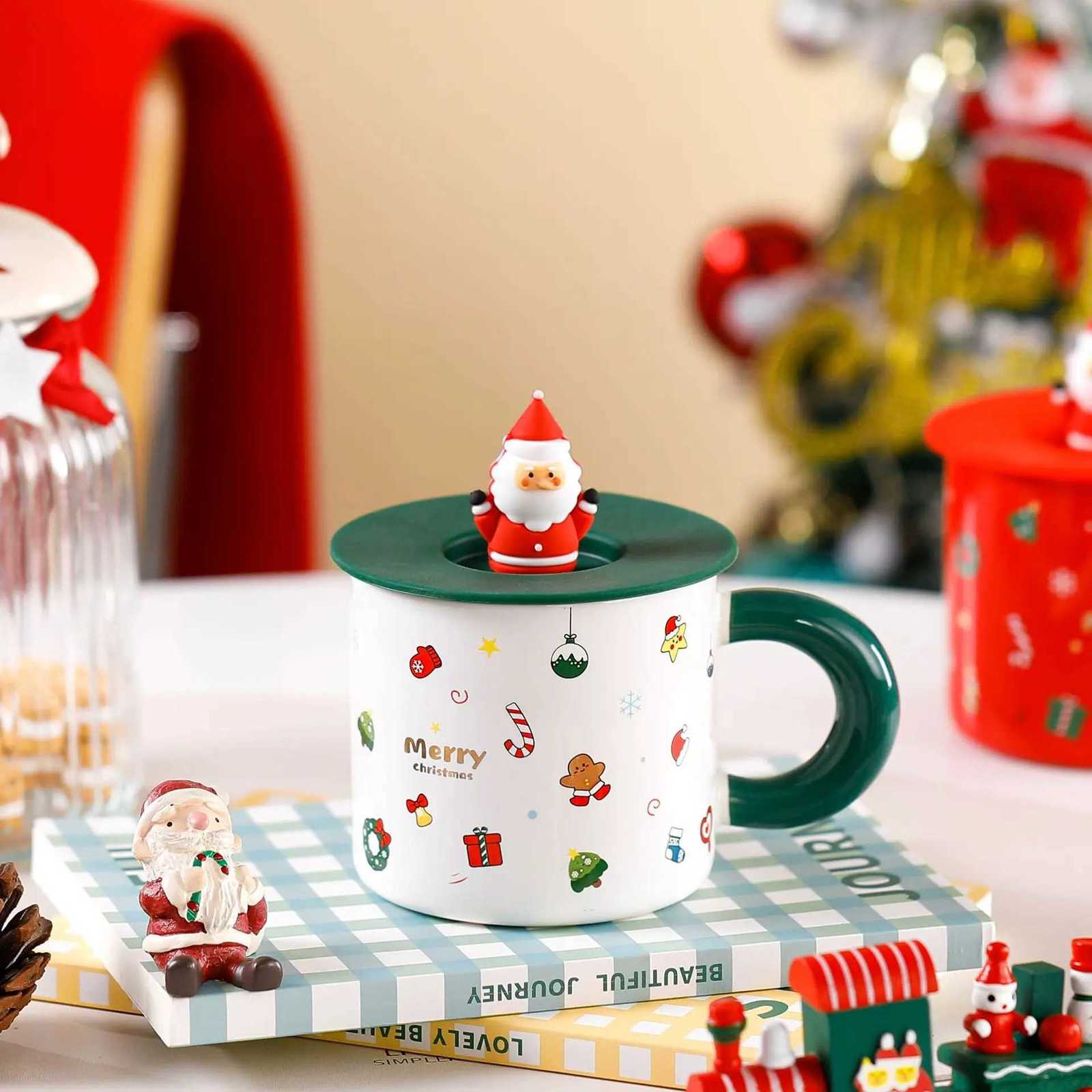 Christmas Ceramic g with Lid and Santa Design Cute Cartoon Coffee Cup Festive Holiday Gift for Friends and Family H251215