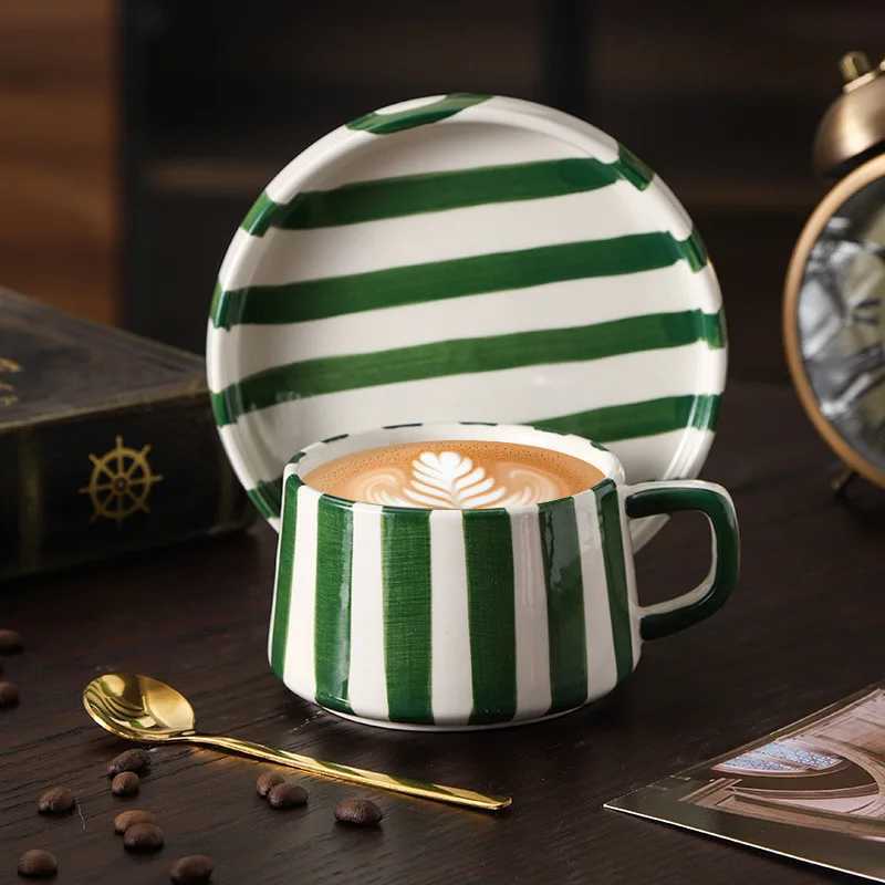 Minimalist Stripe Ceramic Coffee Cup and Saucer Creative Colorf g Afternoon Tea Flower Tea Cup He Breakfast Milk g Gift H251215