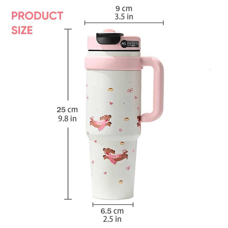 1PCS 32oz Insulated Tumbler With Handle And Lid Straws Stainless Steel Travel Coffee Cup Holder Friendly Metal Water Bottle Ke H251215