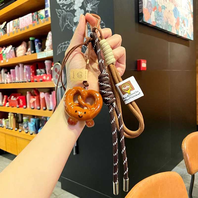 Creative Bowknot Woven Rope Keychain Chocolate Bagel Bread Keychain Polyester Anti-lost Bag Decoration Woven M251215