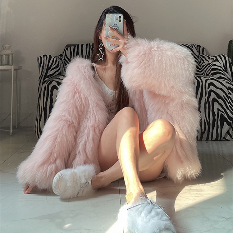 Women's Fur Luxury Rex Rabbit Fur Bomber Jacket Women Winter Warm Grass Faux Fox Coat Hooded Fluffy Cardigan With Fur Collar Hat Furry Tops