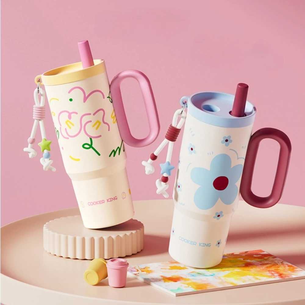 COOKER KING Large-capacity Thermos Cup Female Ice Cup Giant New High-value Car Straw Cold Water Cup Stainless Steel Water Bottle H251215