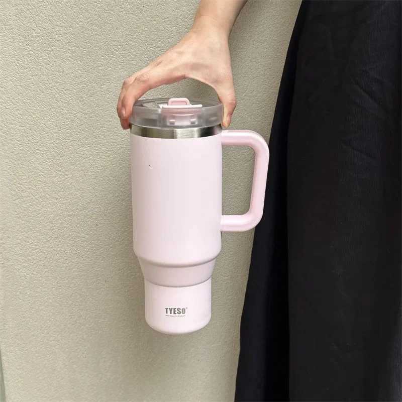 Tyeso 900/1200ml Stainless Steel Vacuum Cup Car Insulated Coffee Cup with Handle Outdoor Mountain Climbing Portable Water Cup H251215