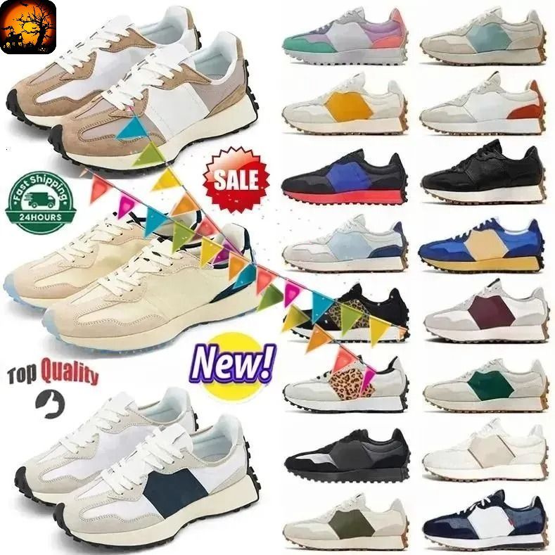 2026 New Running Shoes For Mens Womens Designer 327 Athletic Trainers Leopard Sea Salt Suede Oxford Beige Black White Grey Outdoors Sports Gym Sneakers1