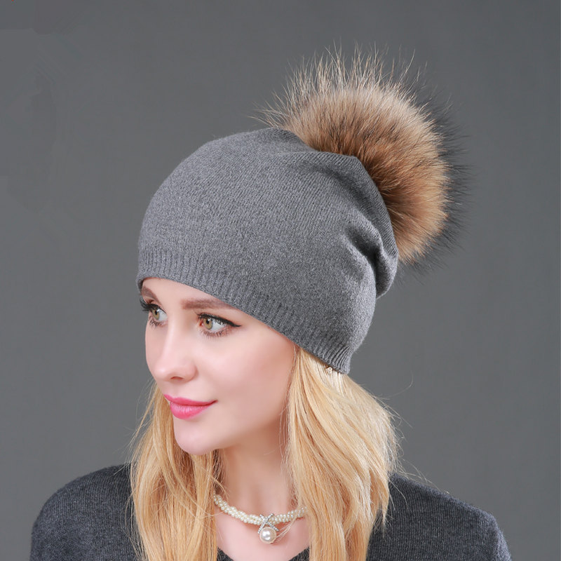 Women Winter Beanie Hat Rabbit Fur Wool Knitted Hat The Female Of The Mink Pom Pom Shining Rhinestone Hats For Women S18120302