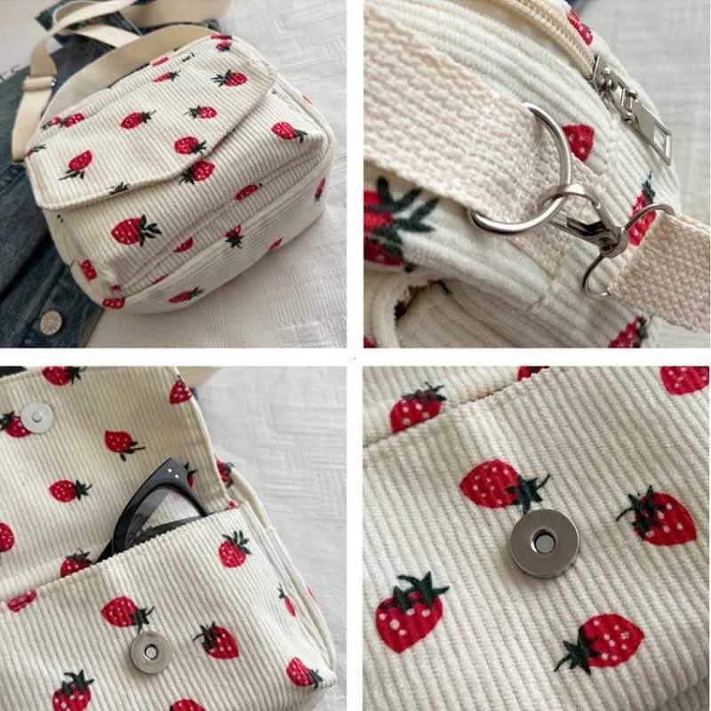 Cute Strawberry Printing Womens Shoulder Bag Large Capacity Corduroy Hobos Crossbody Bag Female Shopping Work Date Party BagsT251215