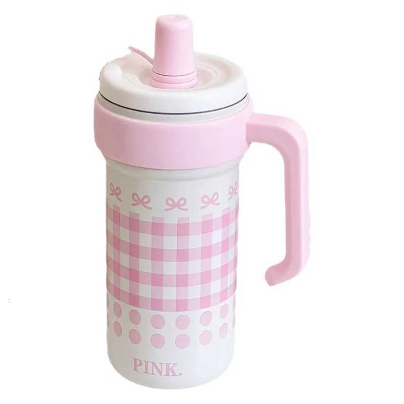 1000ML Thermos Water Cup For Girls Ice Coffee Cup With Handle Straw Tumbler Large Capacity 316 Stainless Steel Insulated Cup H251215