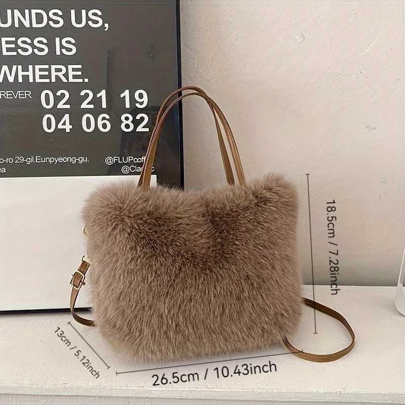 1pc WomenS Chic Faux Fur Crossbody Bag with Detachable Strap Buckle Closure - Stylish Polyester Lining Hand WashableT251215
