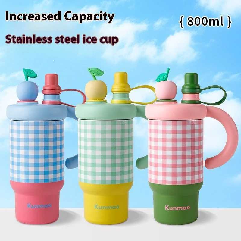 New Coffee Cup for Girls High Appearance Level Checkered InS-style Straw Cup Stainless Steel Portable Handle Insulated Cup H251215