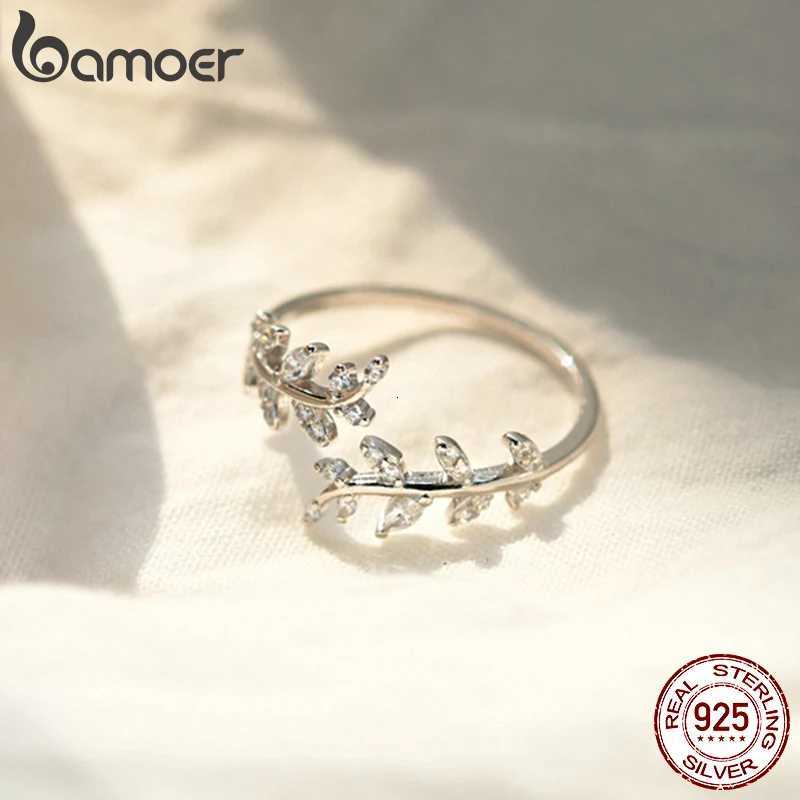 BAMOER 925 Sterling Silver Open Ring Plated 14 Gold Zircon Adjustable Ring for Women M251215