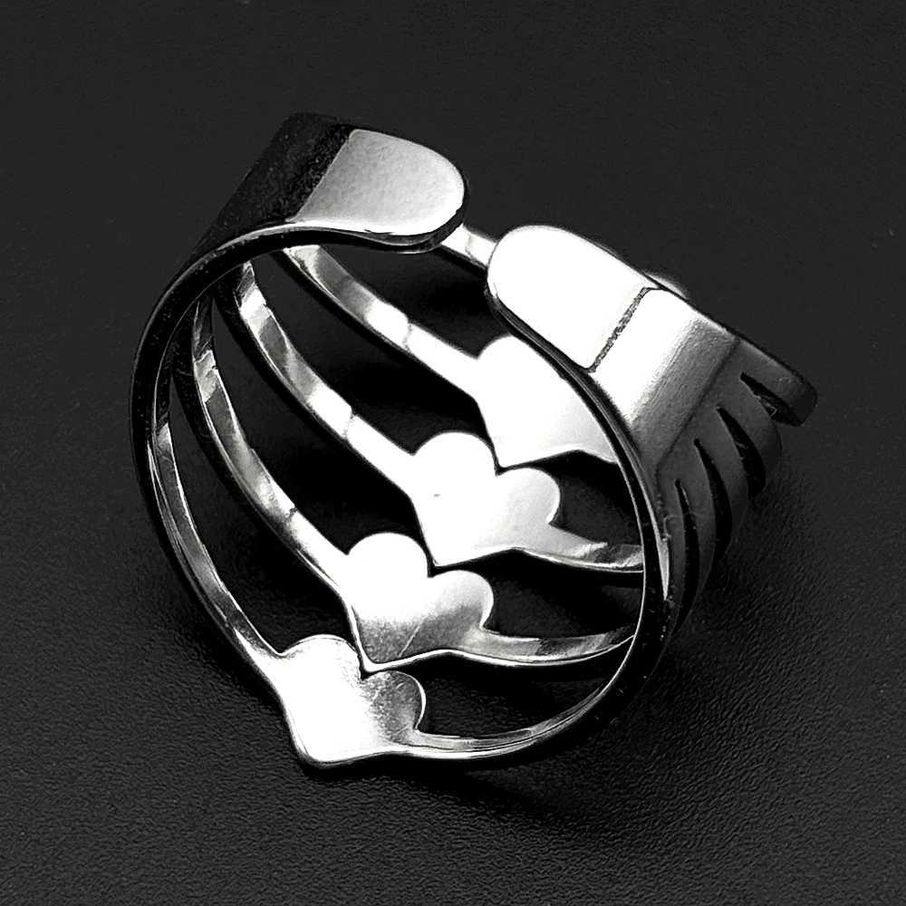 Hiphop Luxury Heart Open Ring For Women Men StainlESS Steel Silver Color Party Fashion Adjustable Finger Jewelry AccESSory M251215