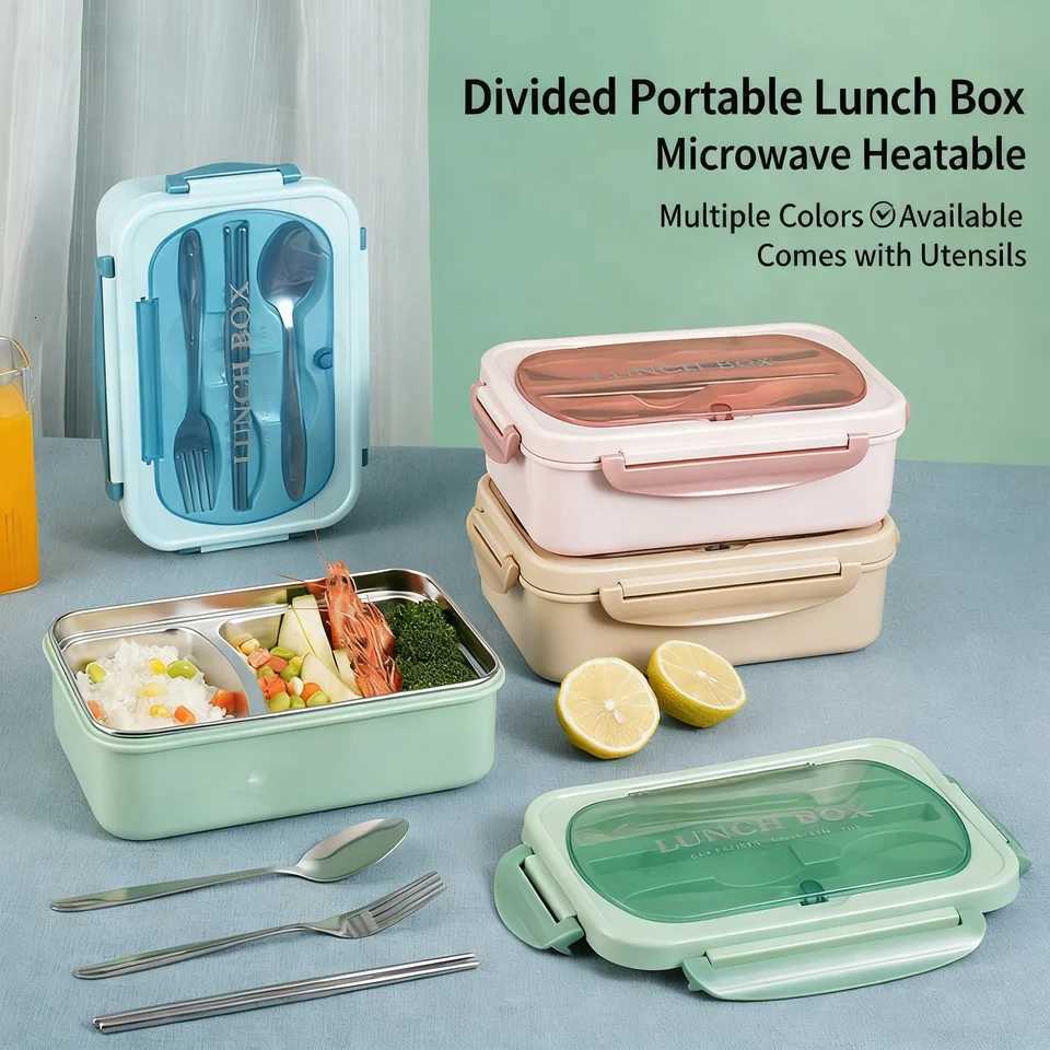 1 Cpartment Bento Box 304 Stainless Steel Leak Proof Lunch Box with Tableware Suitable for Microwave Oven H251213