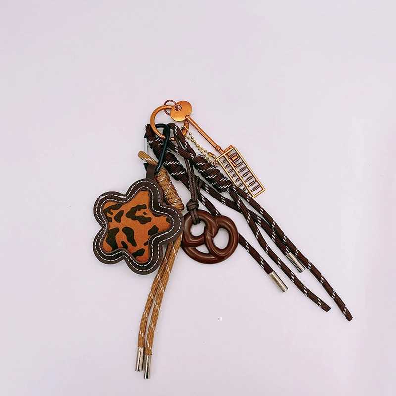 Matte Leopard Print Flower Bag Hanging Exquisite DIY Braided Rope Car Keychain Key Chains for Women M251215
