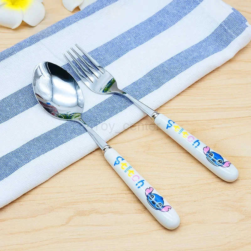 Disney 304 Stainless Kawaii Stitch Cutlery Set Cartoon Spoon Fork Chopsticks Tableware Portable Flatware Set Dinnerware Christmas Gifts H251215