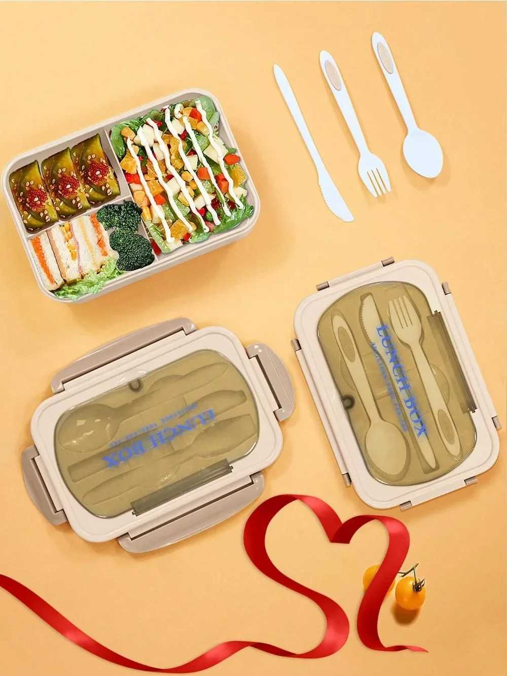 1Pc Bento Box Adt Lunch Box With 4 CpartmentsUtensils Sauce Jar ffin Liners MicrowaveDishwasher Safe Back To School H251213