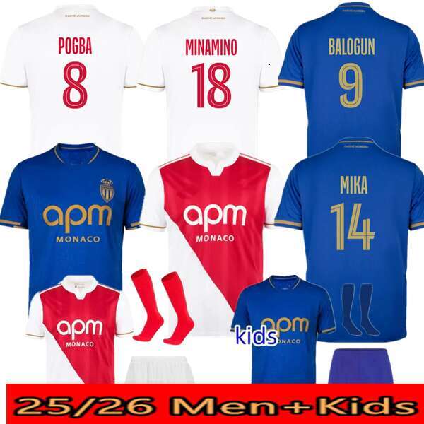 25 26 AS Monaco Soccer Jerseys POGBA Ben Yedder Boadu Embolo Fofana Minamino GolovinKit Foot Training 2025 2026 Home men kids Football Shirt Cennial