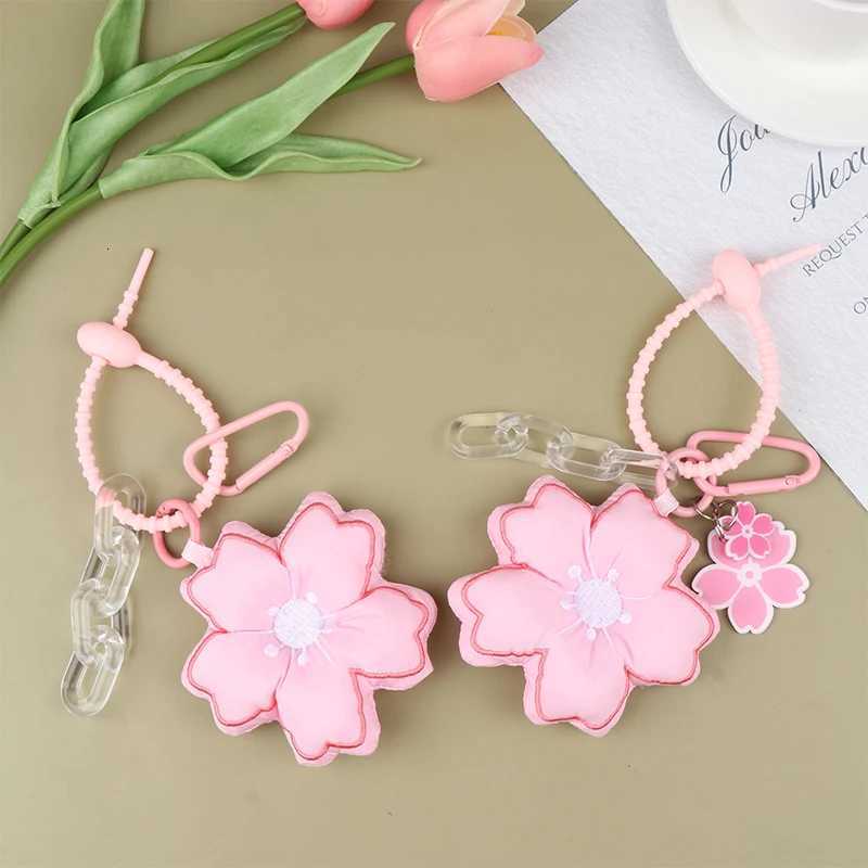 Pink Cherry Blossom Key Chain Fabric Sakura Pendant Cute Flower Key Ring Backpack Charms Car Decoration Bag Accessories M251215