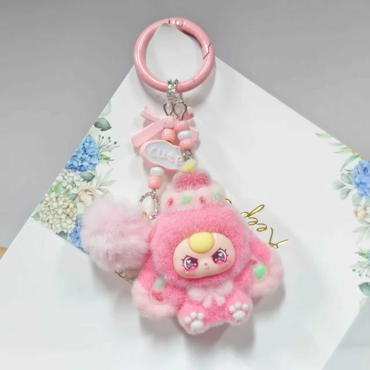 Kawaii Mini three Keychains Cartoon Flocking Doll Backpack Pendant Key Chain Car Key Bag Charms Gifts for Women s M251215