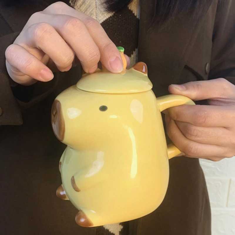 Cute g Ceramic Coffee g Cartoon Capybara Couple Cup With Handle Lid Funny Tea Cup H251215