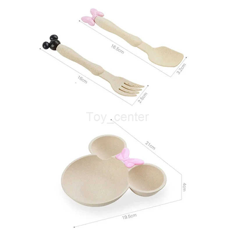 Disney 4Pcs Mickey Mouse Baby Divided Complementary Food Plate for Kids Dinner Plates Spoon Set Girls Dinnerware Tableware H251215