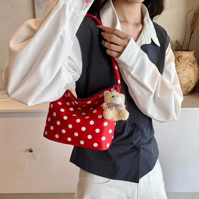 Crossbody Tote Bag Polka Dot Shoulder Bag with Pendant Shoulder Bags Women Fashionable Canvas Single Satchel for Trendy HandbagT251215