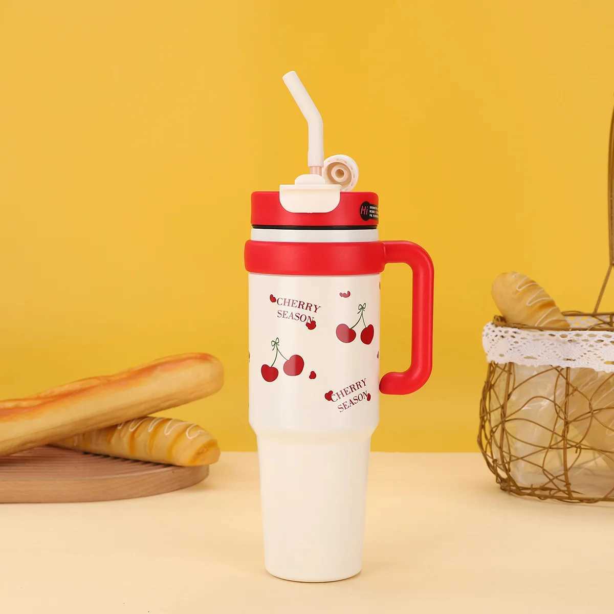 Insulated Tumbler with Hanlde 1000ml Metal Stainless Steel Vacuum Portable Straw Cup Large Thermal Mug for Hot and Cold Coffee H251215