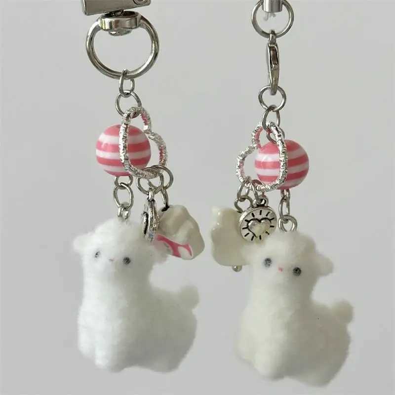Cute Flocking Alpaca Keychain Lovable Sheep Pendant Phone Chain Back Pack Charm Lanyard for Pair Gift M251215