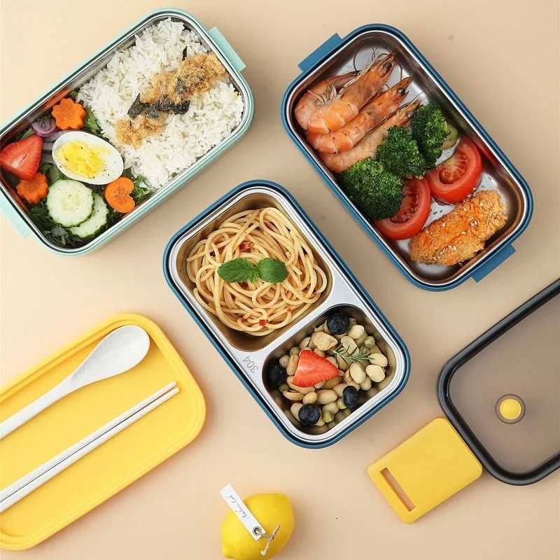 304 Stainless Steel Lunch Box for Adts Kids School Off 1/2 Layers Microwavable Portable Grids Bento Food Storage Containers H251213