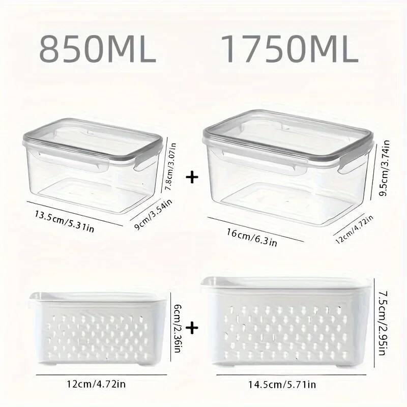 Fridge Food Container Set Lids With Strainer,Plastic Fresh Produce Saver Vegetable Fruit Meat Storage Organization
