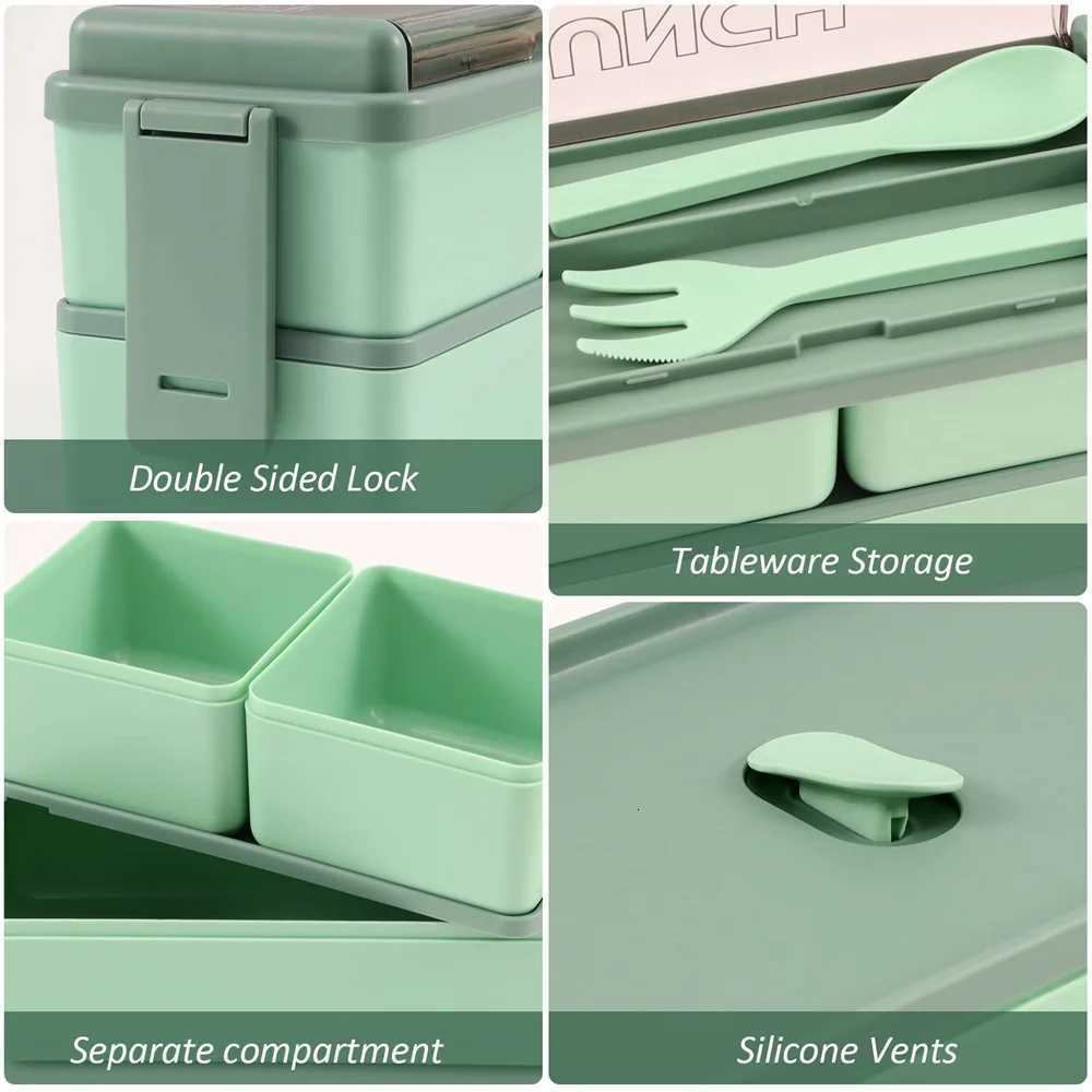 Double Layer Portable Lunch Box For Kids With Fork and Spoon Microwave Bento Boxes Dinnerware Set Food Storage Container H251213