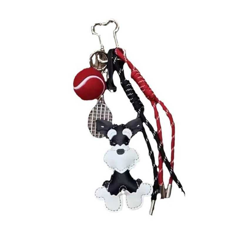 Lovely PU Leather Schnauzer Keychain Cute Puppy Animal Dog Fashion Bag Pendant Woven Rope Keyring Bag Charms M251215