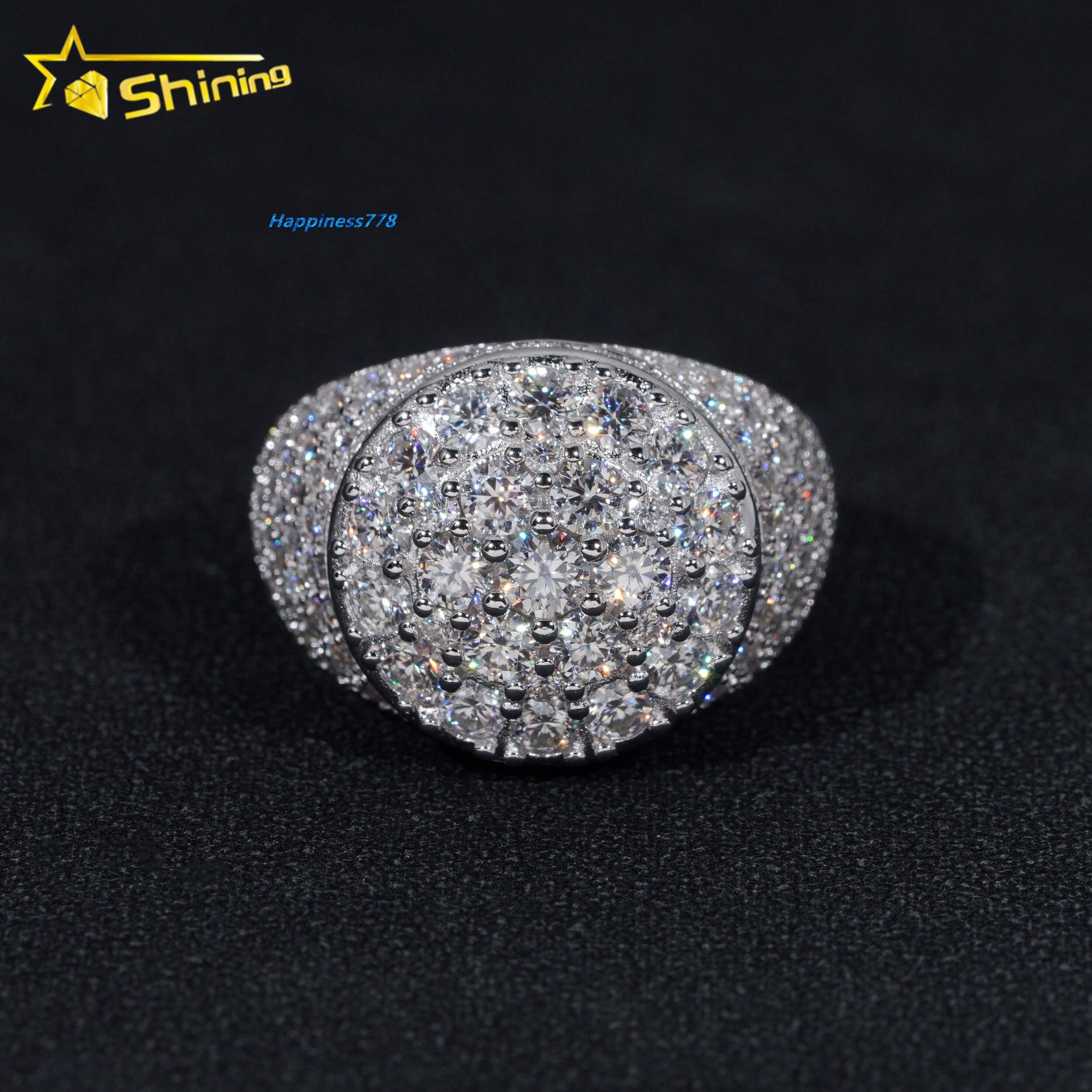 GRA Certified 925 Sterling Silver Gold Plated Hip Hop Jewelry Shining Iced Out Moissanite Diamond Ring for Men