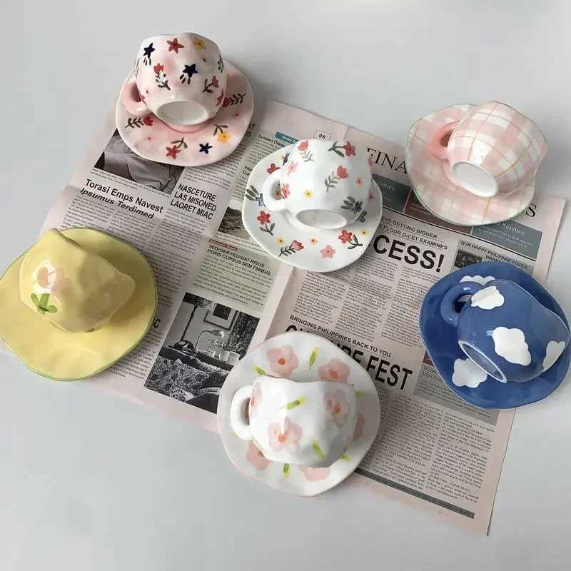 Handmade Underglaze Color Irregar Ceramic Cup Dish Set Hand-painted Mti Pattern Coffee Cup Can Microwave Ovens Dishwashers H251215