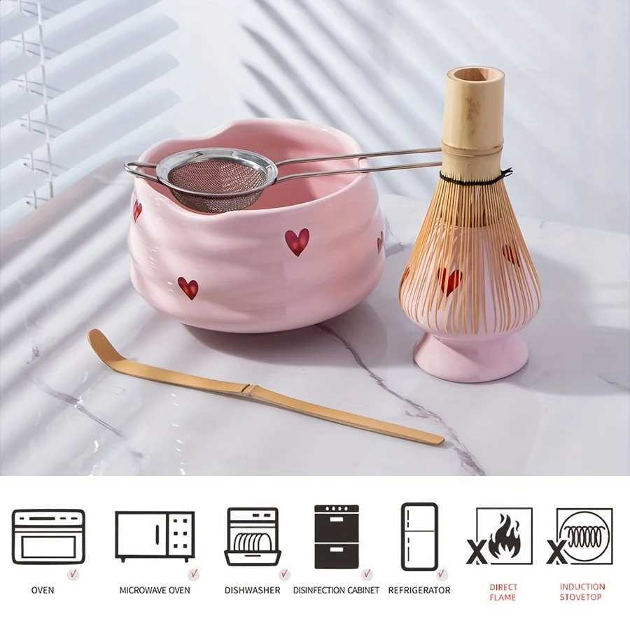 5pcs Decal Ceramic Matcha Set Cute Matcha Set Includes Matcha Bowl Matcha Whisk and Holder Bamboo Scoop Sifter H251215