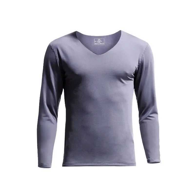 Mens Seamless Thermal Undershirt - V-Neck Fleece-Lined Warm Base Layer Slim Fit Thin Cotton Shirt for Winter G251215