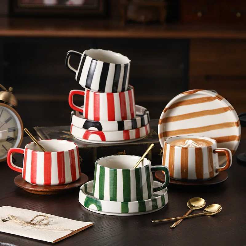 Minimalist Stripe Ceramic Coffee Cup and Saucer Creative Colorf g Afternoon Tea Flower Tea Cup He Breakfast Milk g Gift H251215