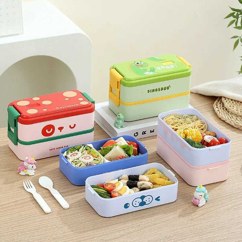 Cute Double Layer Portable Lunch Box For Kid Bento Boxes with Spoon Set For Child School Off Leakproof Food Storage Container H251213