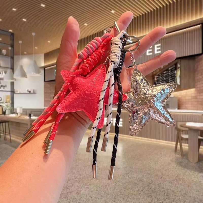 Red Star Pendant Bag Accessories Mobile Phone Keychain Hanging Creative Handmade Nylo Rope Keyring Holder Charm M251215