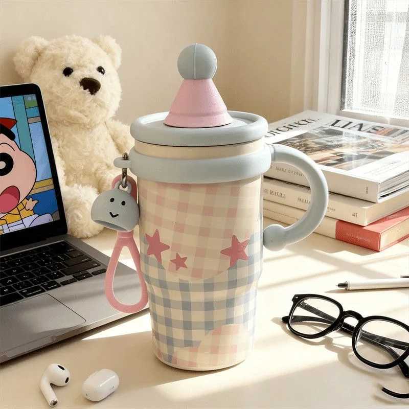 Kawaii Star Thermal Mug Large Insulated Coffee Tumbler Cute Portable Stainless Steel Thermos Bottle With Straw For Car Office H251215